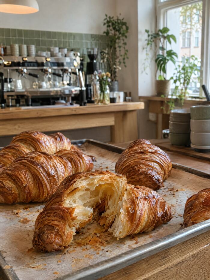 Croissants bei Tageslicht, hell und appetitlich